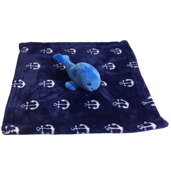HB Baby Blanket Lovey Whale Nautical Stuffed Animal Plush Anchors Navy Blue - Picture 1 of 16